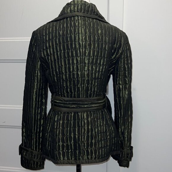 ZARA Woman Metallic Green Quilted Double Breasted Tied Trench Coat Size Medium - Picture 8 of 16